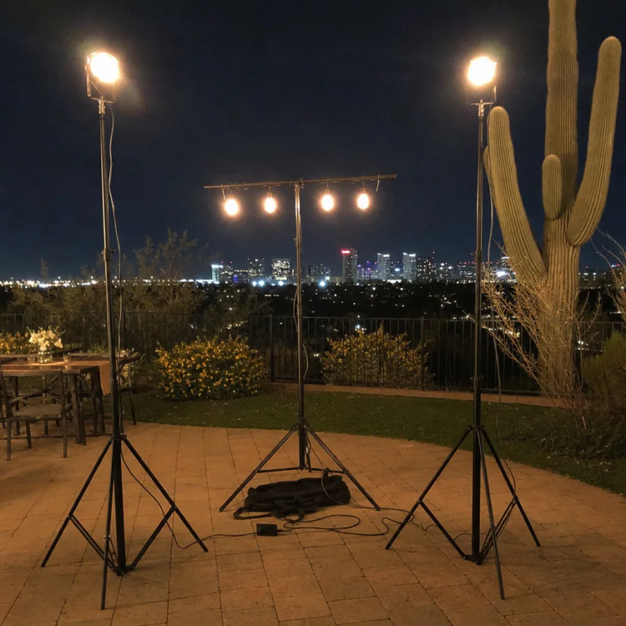 Tripod light stand set up for an evening event in Phoenix