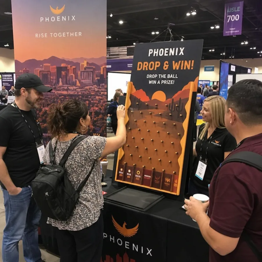 Guests playing an interactive trade show game at a Phoenix event