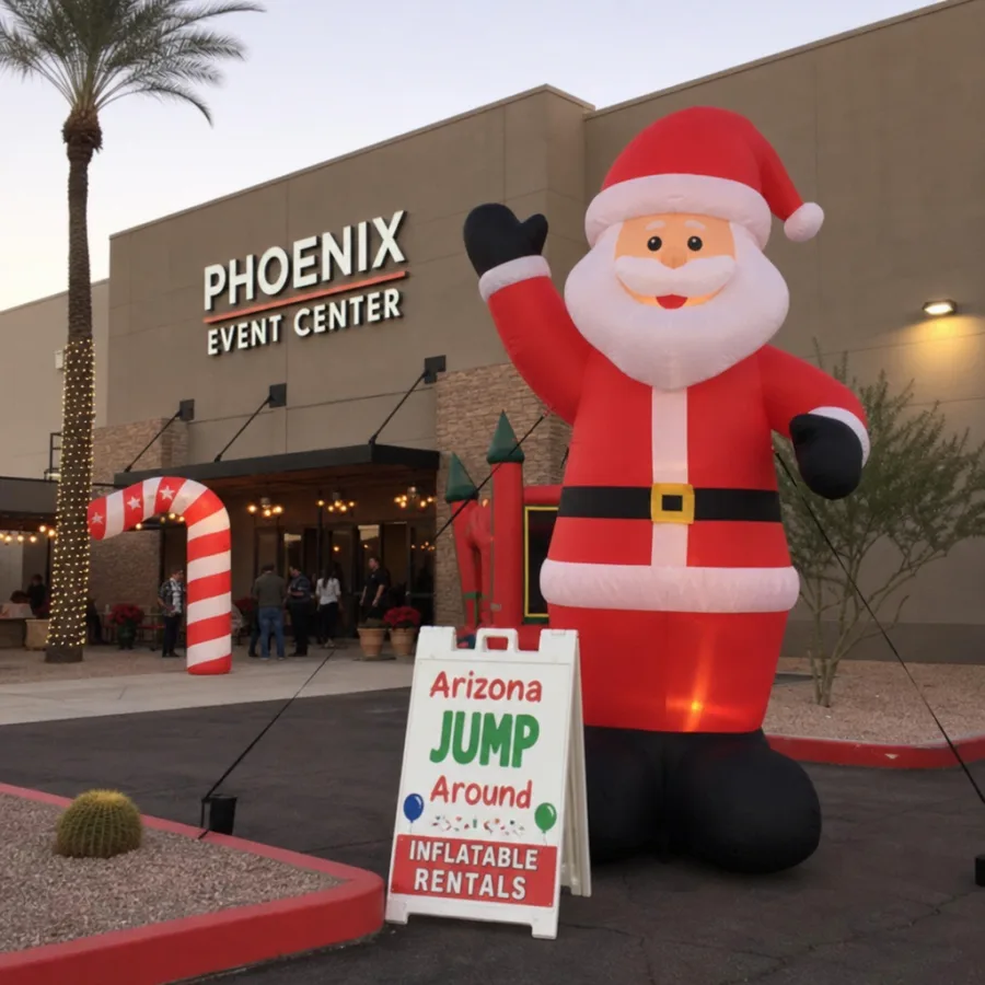 Festive Christmas inflatable rental outside a Phoenix event venue