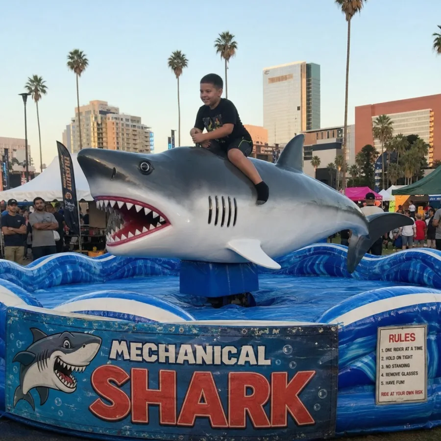 Mechanical shark ride at a Phoenix outdoor event