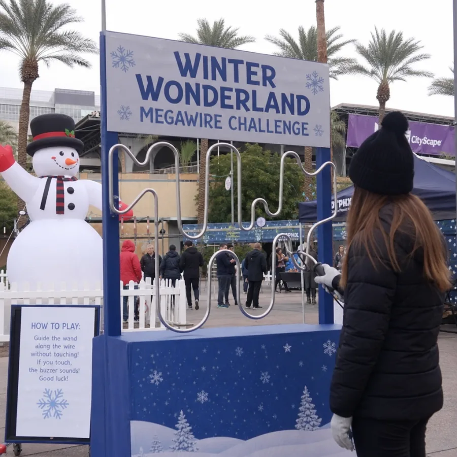 Winter-themed megawire game set up at an outdoor Phoenix event