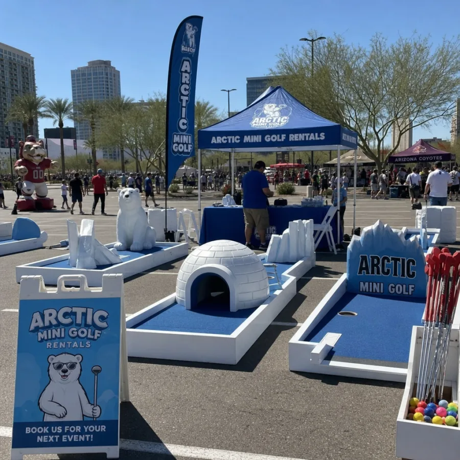 Artic mini golf rental setup at a Phoenix outdoor event