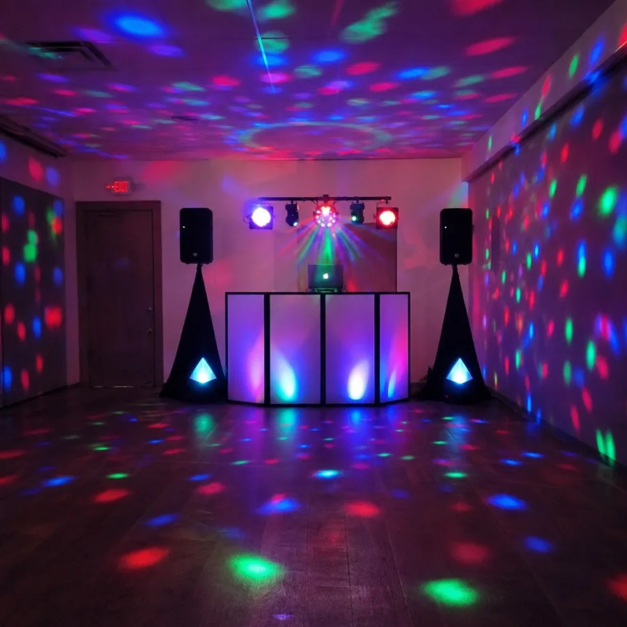 Phoenix party room with colorful DJ light rental effect