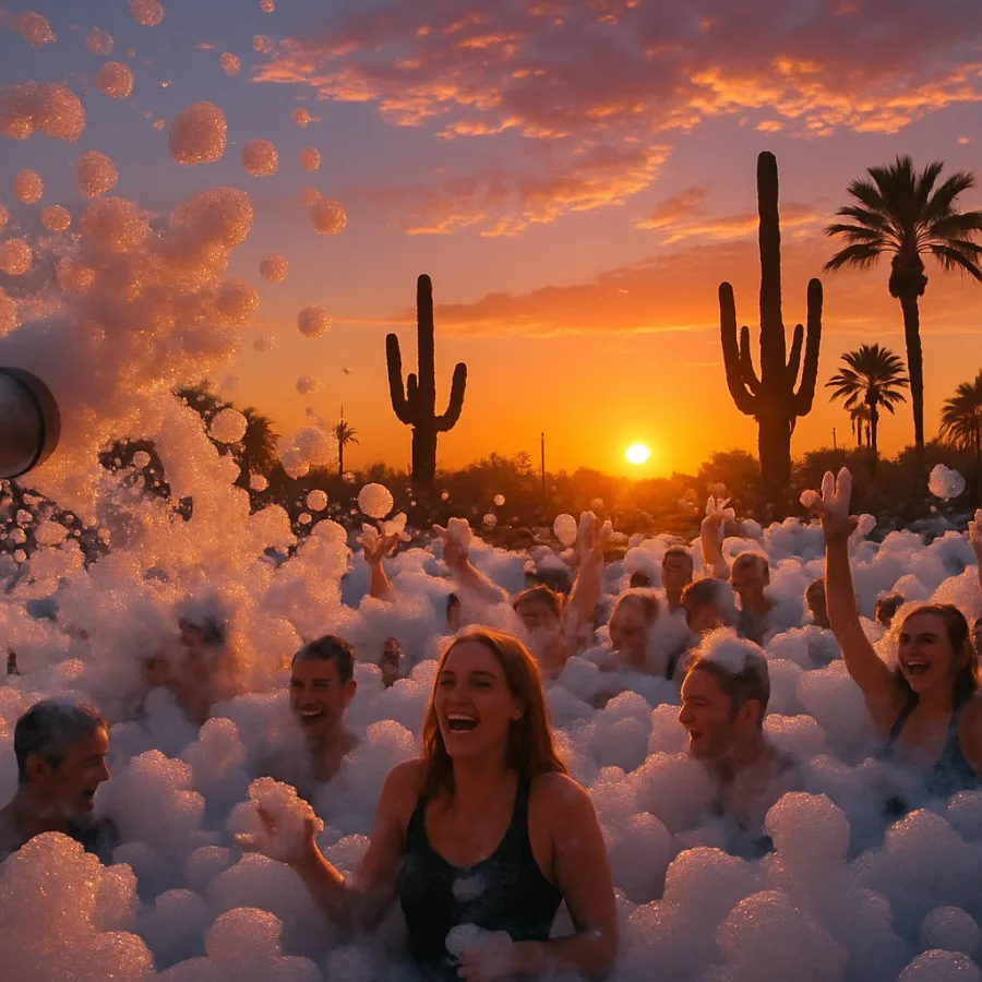 Foam party in Phoenix setting sun