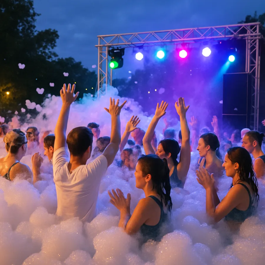 Outdoor foam party venue with sound and lighting