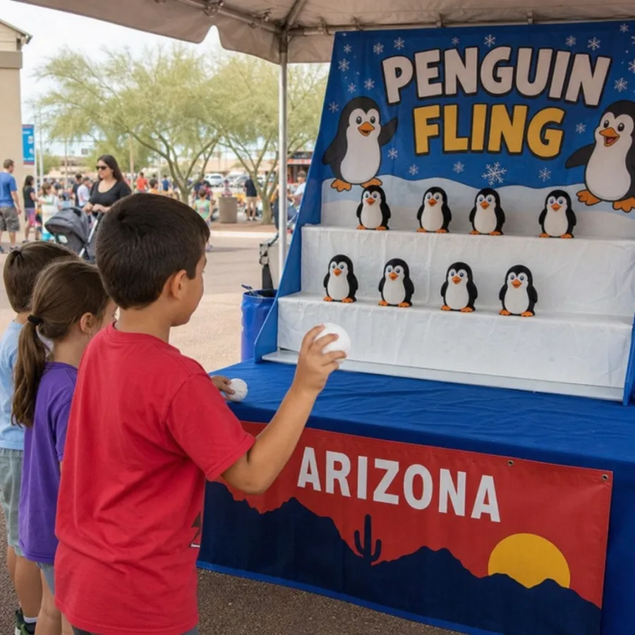 Children playing a penguin carnival game at an Arizona event