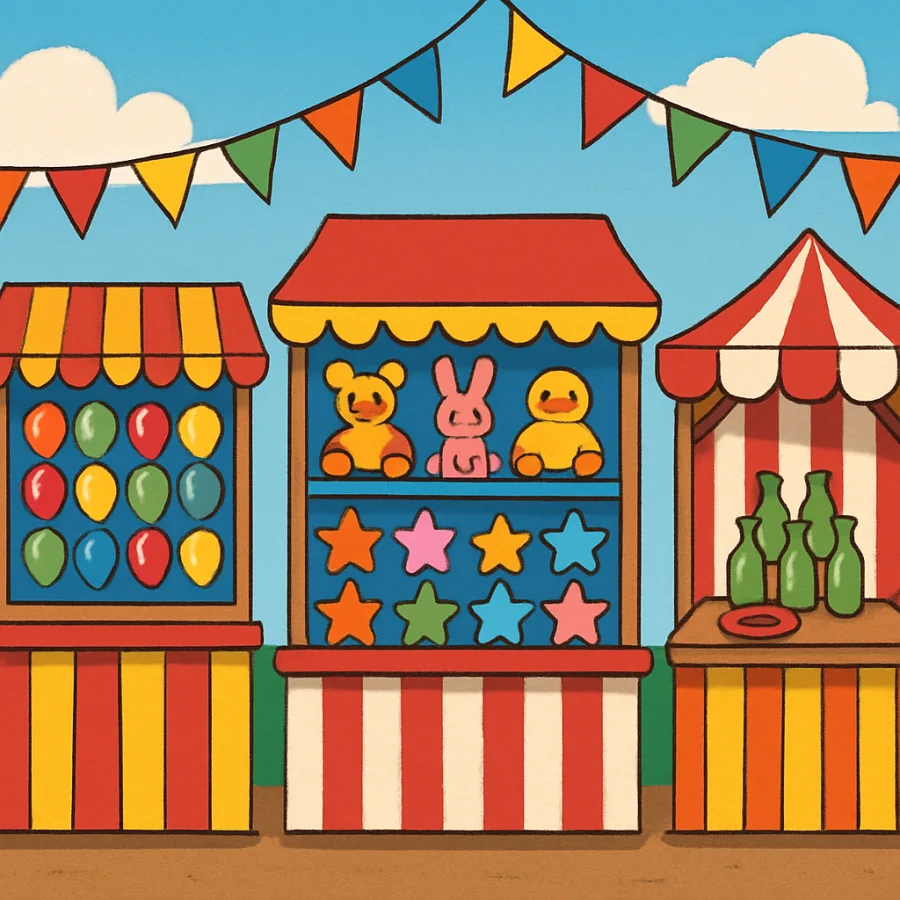 Colorful carnival games setup