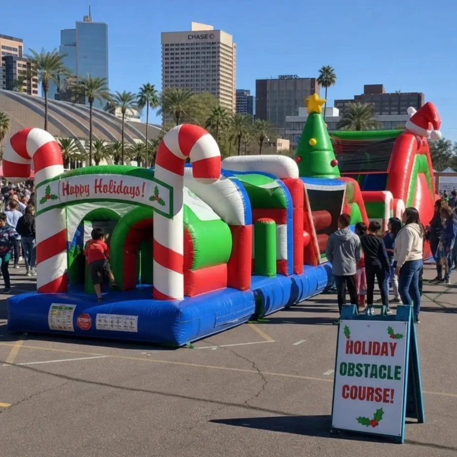 holiday themed inflatable obstacle course at a Phoenix event