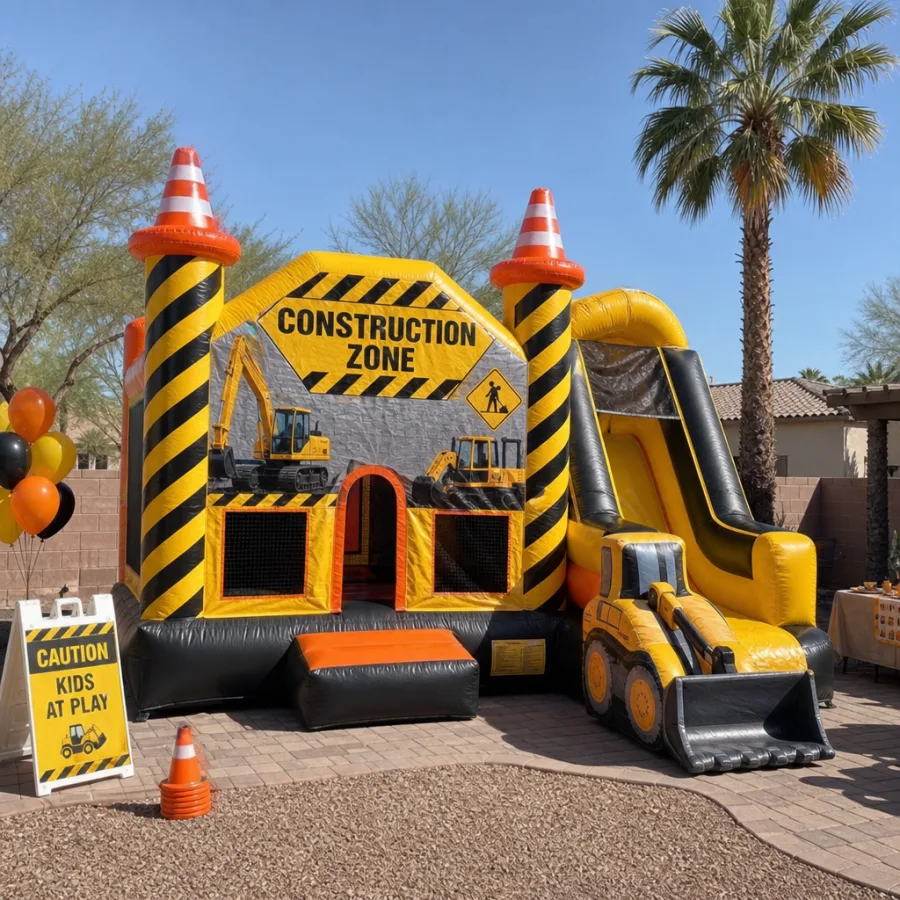 Construction-themed inflatable at an outdoor event in Phoenix